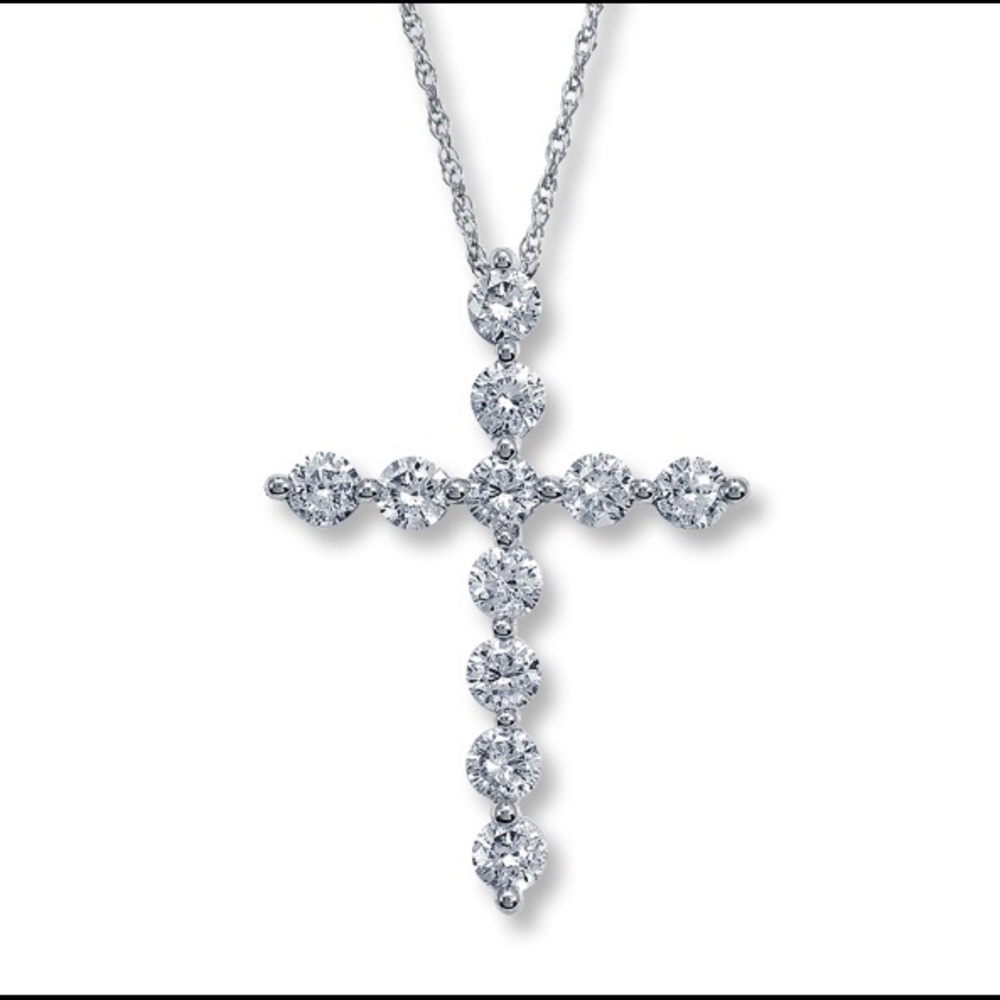 Diamond Cross Necklace 7/8 ct tw Round-Cut